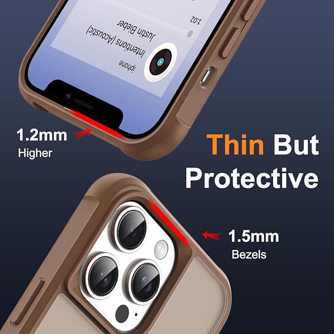 Compatible with iPhone 12 Pro Max Case & iPhone 13 Pro Max Case with Invisible Magnetic O-Ring Stand Translucent Phone Cases 6.7" [Compatible with Mag-Safe][Great Grip Feeling], Brown