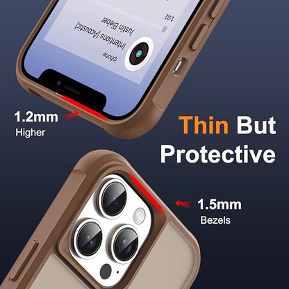 Compatible with iPhone 12 Pro Max Case & iPhone 13 Pro Max Case with Invisible Magnetic O-Ring Stand Translucent Phone Cases 6.7" [Compatible with Mag-Safe][Great Grip Feeling], Brown