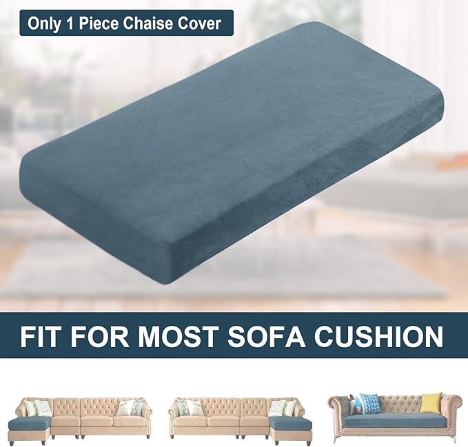 NAISI Sectional Couch Cover 1 Piece Velvet Separate Chaise Lounge Cover Soft Stretch Sofa Slipcovers for Left/Right Chaise Sectional Couch(Chaise Lounge,Teal)