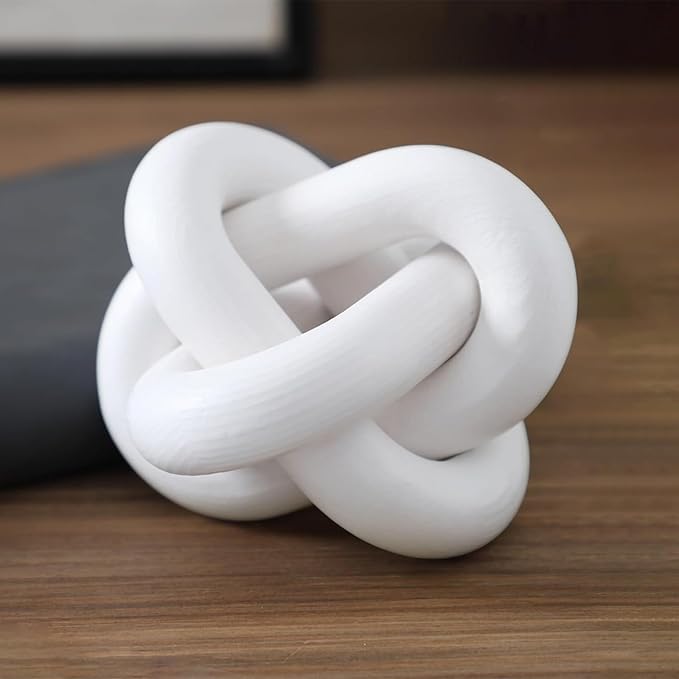 Tefola 3-Link Wood Chain Link Decor, White Knot Decor, Coffee Table Decor,Hand Carved Farmhouse Decor for Home,Boho Decor for Shelf Decorations,Bookshelf Decorative Objects