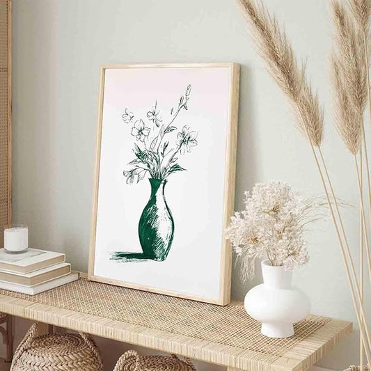 Vintage Floral Wall Art Flower Sketch Abstract Flower Picture Flowers In A Vase Wall Art Engrave Line Canvas Neutral Sketch Minimalist Mid Century Painting Living Room Decor 16x24inch No Frame