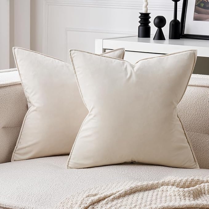 MIULEE Pack of 2 Decorative Polyester Pillow Cover Soft Pillowcase Solid Square Eruo Sham Cushion Case for Sofa Bedroom Car 24x24 Inch 60x60 Cm Cream White