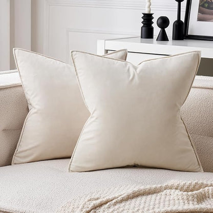 MIULEE Pack of 2 Decorative Christmas Velvet Throw Pillow Covers Soft Pillowcases Solid Square Cushion Case for Winter Sofa Bedroom Car 16x16 Inch Cream White