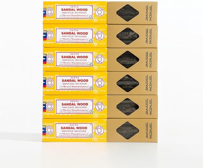 Satya Smudge Incense Stick – Hand-Rolled Indian Masala Incense for Meditation, Yoga & Spiritual Cleansing Pack of 6 (Smudge Sandalwood)