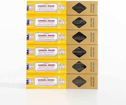 Satya Smudge Incense Stick – Hand-Rolled Indian Masala Incense for Meditation, Yoga & Spiritual Cleansing Pack of 6 (Smudge Sandalwood)
