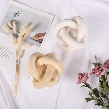 3-Link Wood Chain Link Decor, Coffee Bar Table Decor, Farmhouse Wood Chain Knot Boho Hand Carved Decorative Wood Link Chain for Entryway Dinning Table Bookshelf Tiered Tray Home Decor (White)