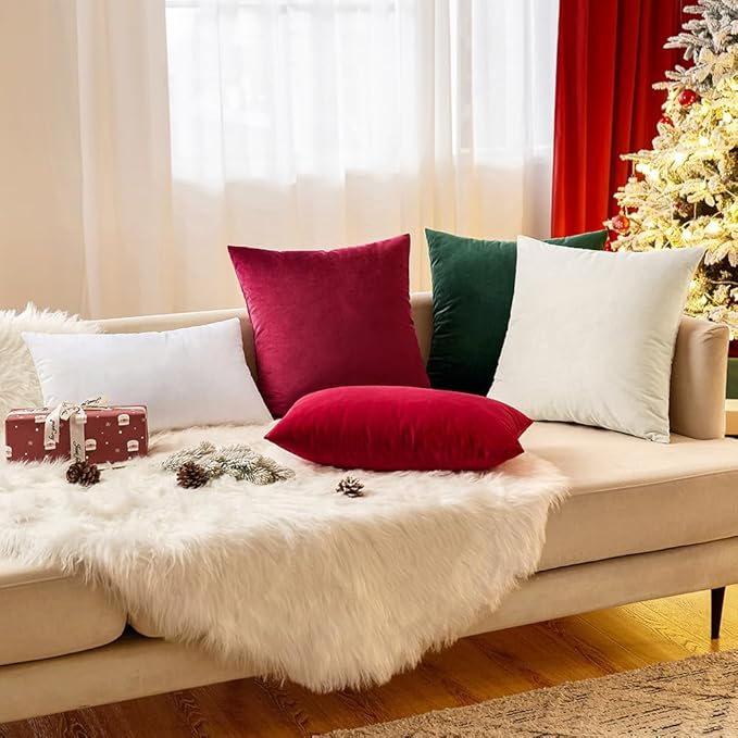 EMEMA Pack of 2 Velvet Throw Pillow Covers Decorative Square Pillowcase Soft Solid Cushion Case for Sofa Bedroom Chair Car 24x24 Inch White