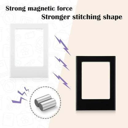 Epakh 40 Packs Magnetic Photo Picture Frame Cute Mini Table Photo Frame Holder 3 Inches Plastic Colorful Picture Display for Fridge Office (Black and White)