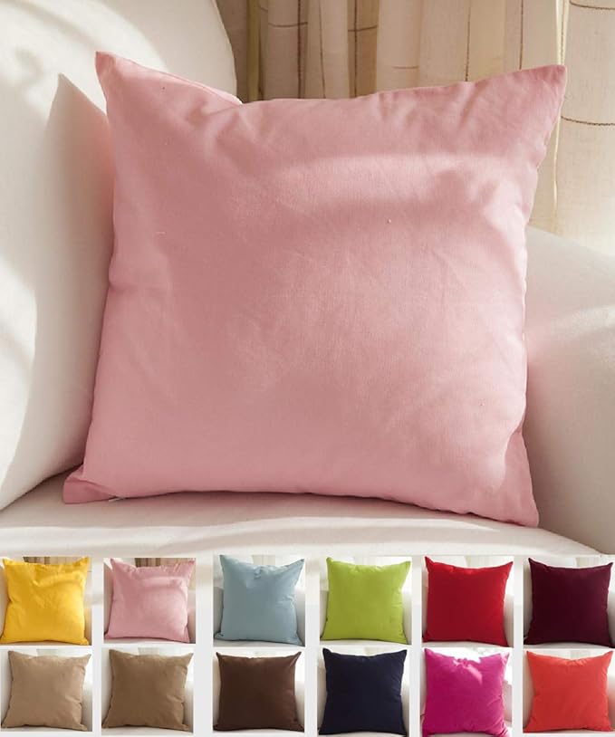 TangDepot Handmade Decorative Solid 100% Cotton Canvas Throw Pillow Covers/Pillow Shams, (12"x12", Salmon Pink)