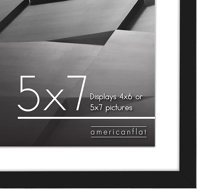 Americanflat 5x7 Picture Frame with Shatter-Resistant Glass - Set of 2 - Streamline Collection - Thin Border Photo Frame for Tabletop and Wall - Hanging Hardware and Easel Stand Included - Black