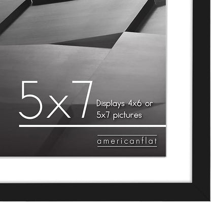 Americanflat 5x7 Picture Frame with Shatter-Resistant Glass - Set of 2 - Streamline Collection - Thin Border Photo Frame for Tabletop and Wall - Hanging Hardware and Easel Stand Included - Black