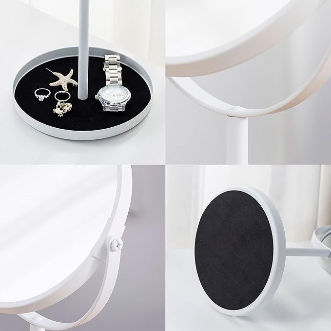 Ettori Makeup Mirror Dual Sided Vanity Mirror, 1X and 5X Magnification, 360 Swivel Round Mirror, No Light, White