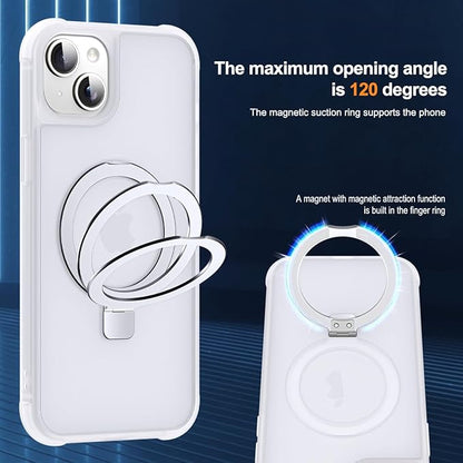 Compatible with iPhone 13 Case & iPhone 14 Case with Invisible Magnetic O-Ring Stand Phone Case for iPhone 13 & 14 6.1" [Compatible with Mag-Safe][Great Grip Feeling],Translucent
