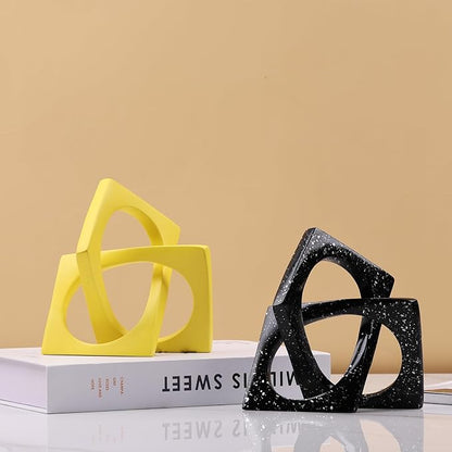 DOVDOV Geometric Cube Knot Decorations, Abstract Geometric Statue, Yellow Home Decor Accents for Room Office Shelf Coffee Table entryway Desktop Small Ornaments.
