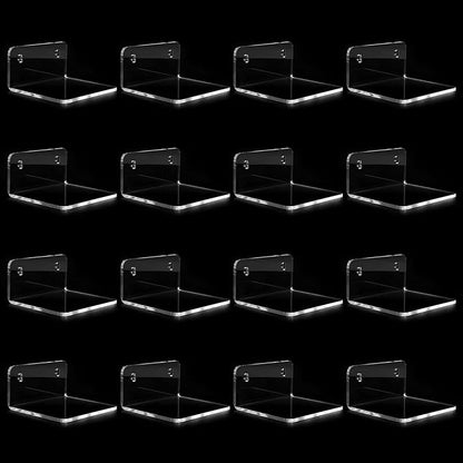 Acrylic Mini Floating Shelf, 16 Pack - Clear, Modern Wall Shelf for Office, Bedroom, Living Room - Mounted Storage for Pop Figures, Plants, Pictures