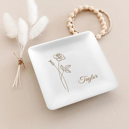 Personalized Jewelry Dish Tray - Bridesmaid Gifts, Proposal Ring Dish, Trinket Holder for Women (Custom Text, Catchall Tray)