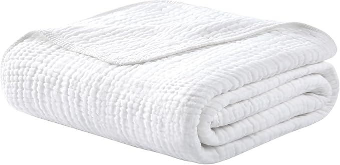 Yoofoss Muslin Blanket 100% Organic Cotton Throw Large 50" x 60" for Bed Couch Summer Gauze Blanket for Adults Lightweight and Breathable White
