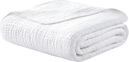Yoofoss Muslin Blanket 100% Organic Cotton Throw Large 50" x 60" for Bed Couch Summer Gauze Blanket for Adults Lightweight and Breathable White