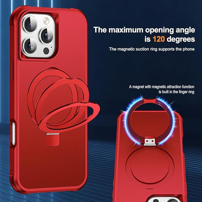 Compatible with iPhone 16 Pro Max Case with Invisible Magnetic O-Ring Stand Military-Grade Case for iPhone 16 ProMax 6.9" [Compatible with Mag-Safe][Great Grip Feeling], Red