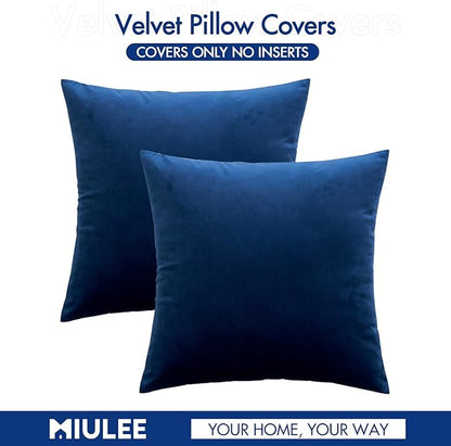 MIULEE Velvet Throw Pillow Covers 16x16 Inch, Pack of 2 - Dark Blue, Soft Solid Decorative Pillow Covers Farmhouse Modern Home Decor for Couch Sofa Bedroom Living Room