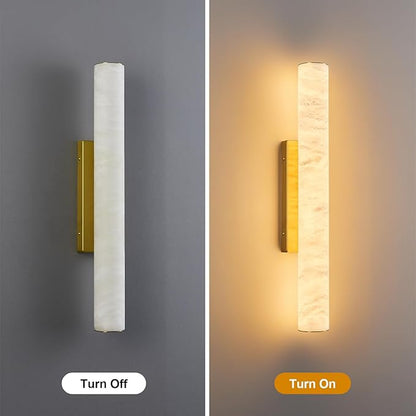 LMQNINE Natural Alabaster Wall Sconces Spanish Marble Wall Light Cylinder Modern Gold LED Sconce for Living Room Bedroom Bathroom Stairs（M-1Pack）