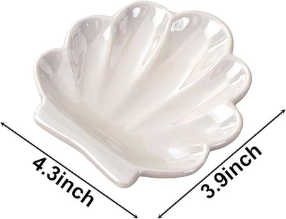 Shell Ceramic Trinket Dish, Cute Ring Earrings Holder Jewelry Tray, Organizer Plate Home Decorations for Bathroom, Bedroom and Dresser Accessories
