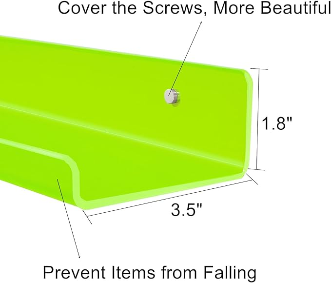 ROYALITA Small Acrylic Shelves Wall Mounted | Set of 2 | 12 Inches | Wall Hanging Plant Display Shelves, Room Decor Floating Wall Shelves for Gaming Room Bedroom, Living Room, Office, Green