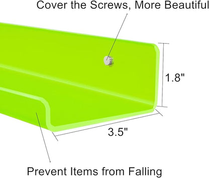 ROYALITA Small Acrylic Shelves Wall Mounted | Set of 2 | 12 Inches | Wall Hanging Plant Display Shelves, Room Decor Floating Wall Shelves for Gaming Room Bedroom, Living Room, Office, Green