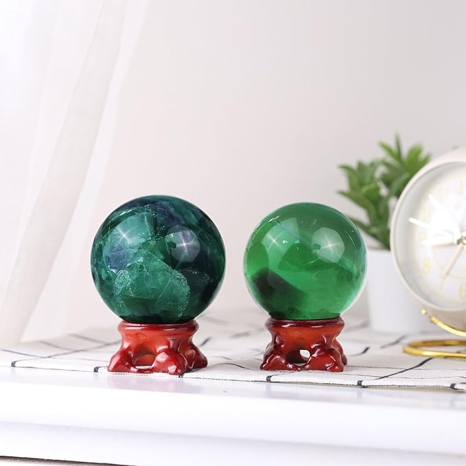 mookaitedecor Natural Fluorite Crystal Ball with Resin Stand, Decorative Stone Sphere Ball for Feng Shui Meditation Divination Home Decor, 2-2.36 Inch (51-60 mm)