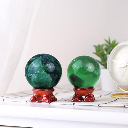 mookaitedecor Natural Fluorite Crystal Ball with Resin Stand, Decorative Stone Sphere Ball for Feng Shui Meditation Divination Home Decor, 2-2.36 Inch (51-60 mm)
