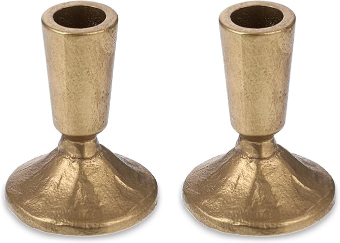 Set of 2 Handcrafted Antique Brass Iron Taper Candle Holders - Elegant Candlesticks for Weddings, Dining, and Parties, Timeless Décor Accent