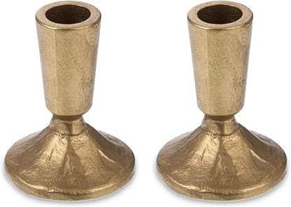 Set of 2 Handcrafted Antique Brass Iron Taper Candle Holders - Elegant Candlesticks for Weddings, Dining, and Parties, Timeless Décor Accent