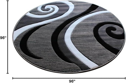 Masada Rugs, Sophia Collection Hand Carved Area Rug Modern Contemporary Grey White Black (8 Feet X 8 Feet) Round