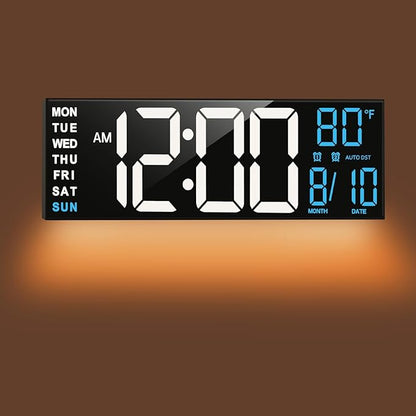 TrophyRak 16" Large Digital Wall Mount Clock, Count Down Timer, Alarm, Big LED, RGB Color, DST, Temperature for Living Room Classroom Desk, Wall, Xmas, Birthday Gift for Senior Mom Dad, White Blue