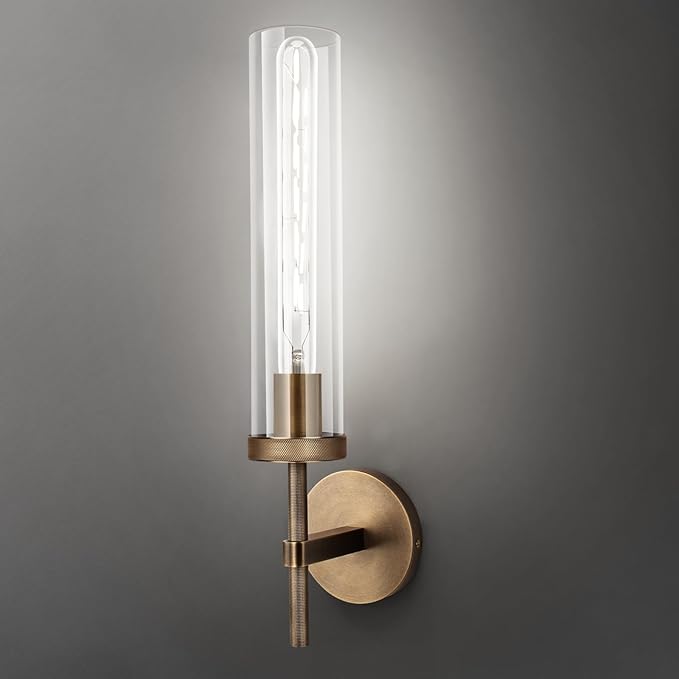 Bronze Wall Sconces with White Light, 19.48'' Brushed Brass Knurled Bathroom Sconces Wall Lighting Vanity Light with Clear Glass, Indoor Wall Mount Light for Living Room Mirror Bedroom Stairs