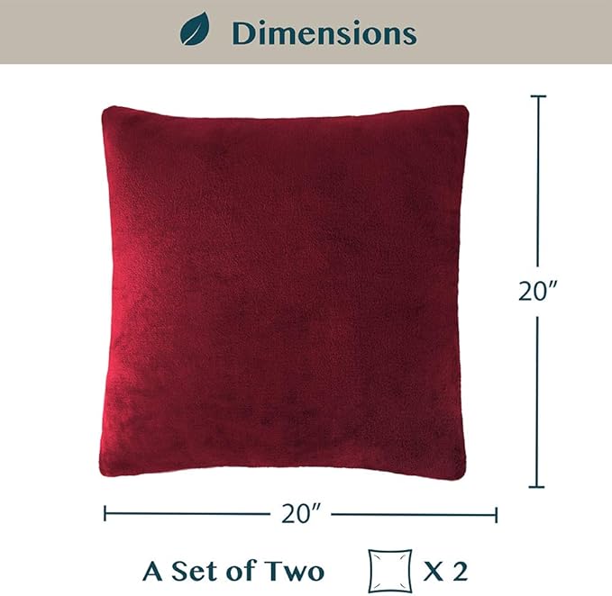 PAVILIA Maroon Red Throw Pillow Covers 20x20 Set of 2, Decorative Pillow Cases for Bed Sofa Couch, Boho Aesthetic Accent Decor Cushion Bedroom Living Room, Velvet Square Euro Sham Covers, Burgundy Red