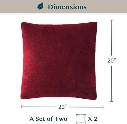 PAVILIA Maroon Red Throw Pillow Covers 20x20 Set of 2, Decorative Pillow Cases for Bed Sofa Couch, Boho Aesthetic Accent Decor Cushion Bedroom Living Room, Velvet Square Euro Sham Covers, Burgundy Red