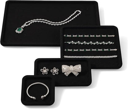 Microfiber Jewelry Display Flat Tray for Rings Earrings Necklace Bracelet, Jewelry Photograph Display Catchall Organizer Tray Dish(L,Black)