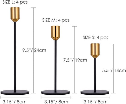 Set of 12 Candle Stick Candle Holder Black Candlestick Holders Metal Taper Candle Holders for Wedding Tables Centerpieces Candlelight Dinner Home Decor(Candles not Include)