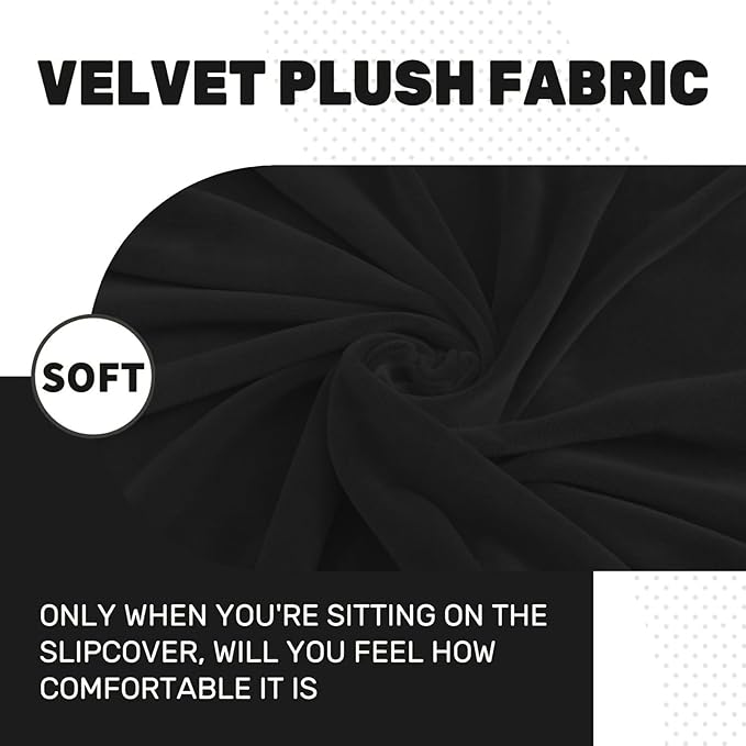 MAXIJIN Velvet Stretch Cushion Covers Couch Cushion Slipcovers Loveseat Sofa Sest Covers for Individual Cushions with Elastic Bottom (2 Piece Loveseat Seat Slipcovers, Black)