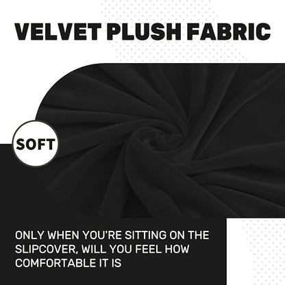 MAXIJIN Velvet Stretch Seat Cushion Covers Couch Cushion Cover for Individual Cushions Sofa Seat Cushion Slipcovers with Elastic Bottom (3 Piece XL Sofa Cushion Covers, Black)