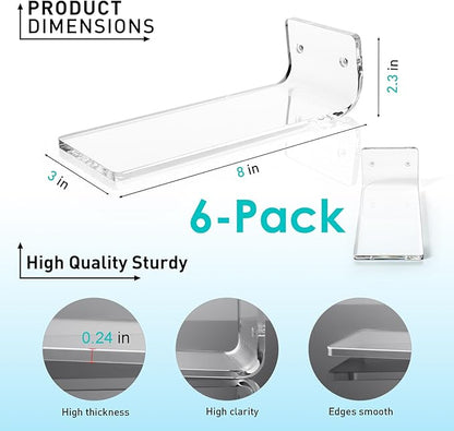 SIPRDE Floating Shoe Display Shelves for Wall Mount Set of 6 - Clear Acrylic Floating Shelves for Showcase Sneaker Collection or Shoes Box