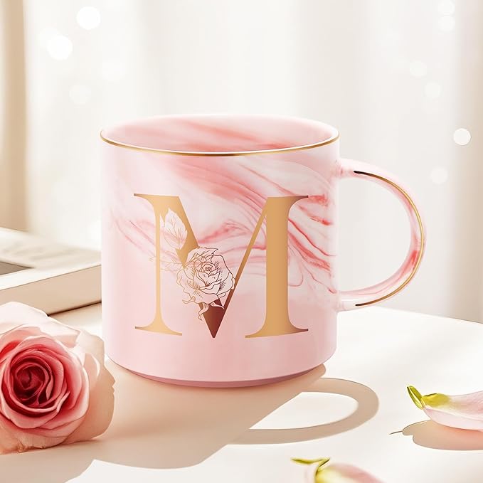 Valentines Day Gifts for Her, Anniversary Birthday Galentines Gifts for Women Mom Grandma Friend Sister Wife Teacher Coworker, Personalized Initial Customized Gift Monogrammed A-Z Coffee Mug 12 OZ(M)
