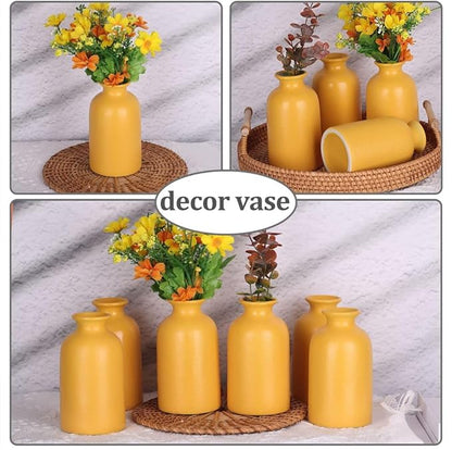 Yellow Bud Vases Set of 6 - Mini Yellow Ceramic Vases for Flowers, Modern Bud Vase for Table Decor, Boho Small Vase for Home Decor, Centerpieces in Bulk for Wedding, Home, Table, Party Decor