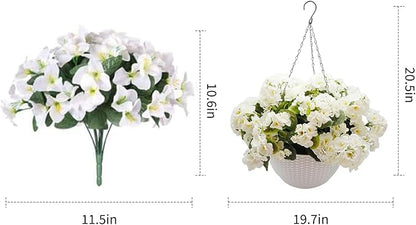 Hanging Planters with Plant Hangers for Indoor Outdoor Decor 2 Pack Artificial White Geranium 26CM Half-Round White Plastic Hanging Baskets with Durable Iron