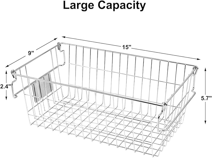 Orgneas Stackable Chest Freezer Baskets Organizer Bins, Metal Wire Baskets Pantry Organizer Produce Baskets with Tag Slot for Snacks Vegetables and Fruits