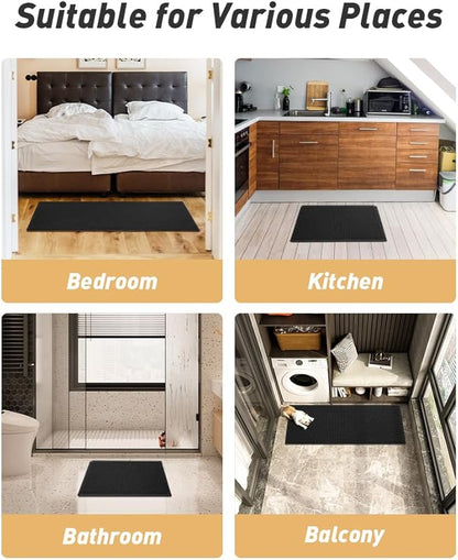 AMOAMI Upgraded Waffle Runner Rug Super Absorbent Non Slip Bath Mats for Bathroom Machine Washable Bathroom Runner Rug with Tassels, Ideal for Hallway Bedroom Laundry Room, 2'x 5'(24" x 60"), Black