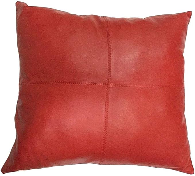 LL LEATHER LOVERS Lambskin Leather Pillow Cover - Sofa Cushion Case - Decorative Throw Covers for Living Room & Bedroom, 20x20 Inches - Red Pack of 2