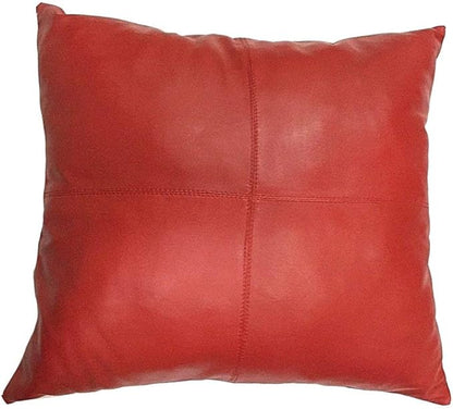 LL LEATHER LOVERS Lambskin Leather Pillow Cover - Sofa Cushion Case - Decorative Throw Covers for Living Room & Bedroom, 16x16 Inches - Red Pack of 2