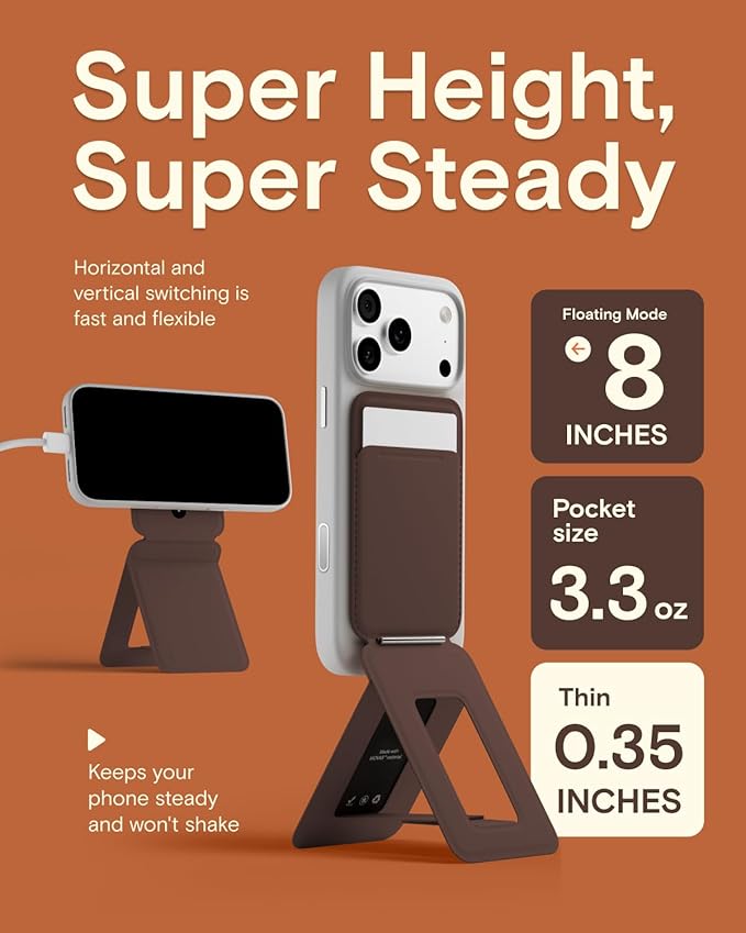 MOFT Phone Tripod Wallet for iPhone, Mulit-Angles, Lightweight & Portable Phone Stand, MOVAS Vegan Leather Magnetic Wallet, Strong Magnets, NFC Card Holder,Travel Essential, Brownie (with Card Slot)